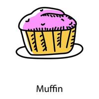 artículo de panadería, icono de garabato de muffin vector