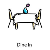 Dinner table, doodle style icon of dine in vector