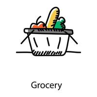 Basket full of vegetables denoting doodle icon of grocery vector