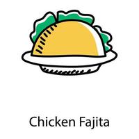 fajita de pollo en icono de estilo dibujado a mano, vector editable