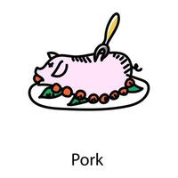 Pork meat hand drawn icon, editable vector