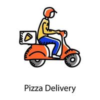 Pizza delivery in doodle icon, editable vector