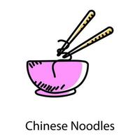 Chinese noodles doodle style icon, editable vector