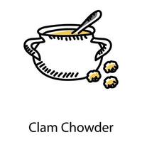 Clam chowder doodle icon, editable vector