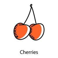 Cherries in doodle style icon, editable vector