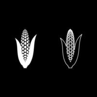 Corn ear set icon white color vector illustration image solid fill outline contour line thin flat style
