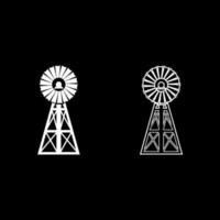 Wind generator set icon white color vector illustration image solid fill outline contour line thin flat style