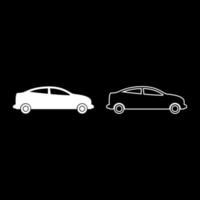 Car sedan set icon white color vector illustration image solid fill outline contour line thin flat style