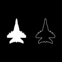 Jet plane fighter reactive pursuit military set icon white color vector illustration image solid fill outline contour line thin flat style