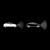 Car radio signals sensor smart technology autopilot front direction set icon white color vector illustration image solid fill outline contour line thin flat style