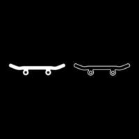 Skateboard longboard set icon white color vector illustration image solid fill outline contour line thin flat style