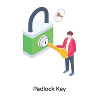 An illustration of padlock key in isometric vector download