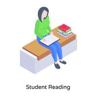 Student reading lesson in class, isometric vector