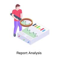 Papers with magnifier, a concept of report analysis isometric illustration vector