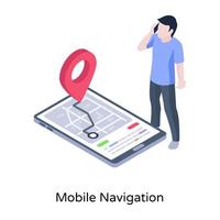 Finding online destination, isometric illustration of mobile navigation vector