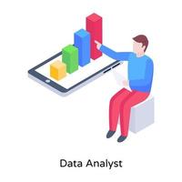 Man with chart, a concept of data analyst isometric illustration vector