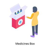 descargar caja de medicamentos en ilustración isométrica vector
