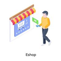 A website with clothes denoting e commerce concept, isometric vector