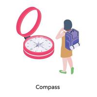 A navigational tool, isometric icon of compass vector