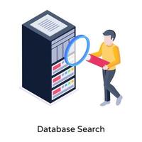 Person with magnifier, isometric icon of database search vector