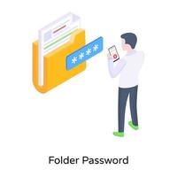 Folder password isometric icon, data protection vector