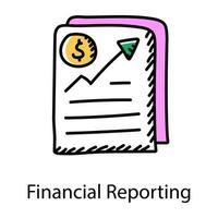 Paper and dollar denting doodle icon of financial reporting vector