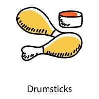 Chicken sticks doodle icon, editable vector