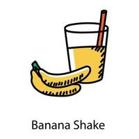 Banana shake doodle icon, editable vector