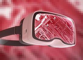 gafas de realidad virtual, hacker futurista, tecnología de Internet y concepto de red foto