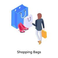 An isometric illustration of shopping bags, premium download vector