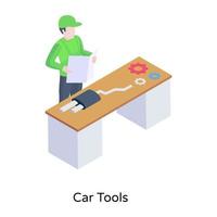 Mechanic with car tools, isometric icon vector