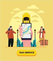 turista con servicio de taxi online vector