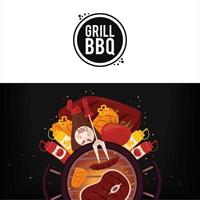 grill bbq lettering with items vector