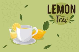 lemon tea lettering with cups vector