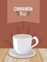 cinnamon tea lettering with cup vector