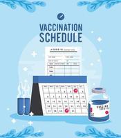 vaccination schedule lettering and calendar vector