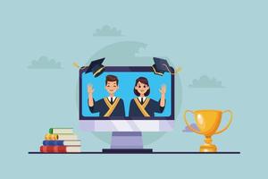 couple graduates in desktop vector