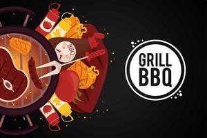 grill bbq lettering and items vector