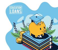 education loans lettering and piggy vector