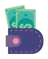 wallet with bills dollars vector