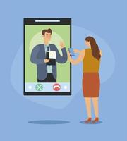 business couple with smartphone vector