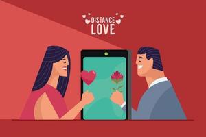 letras de amor a distancia con teléfono inteligente vector