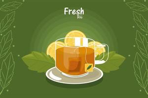 fresh tea lettering with glass vector