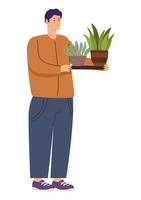 gardener man with houseplants vector