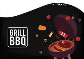 grill bbq lettering with oven vector