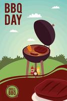 bbq day lettering and oven vector