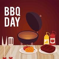 bbq day lettering with food vector