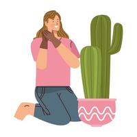 gardener woman with cactu vector