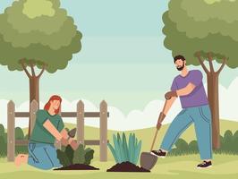 dos personajes trabajadores jardineros vector