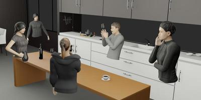 personas avatares de fiestas en la cocina en reuniones en línea del metaverso a través de cámaras vr en el mundo del metaverso y el sandbox foto